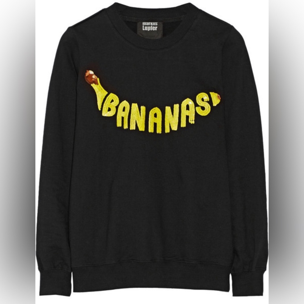 Markus Lupfer Bananas Sequined Cotton Terry Black Sweatshirt